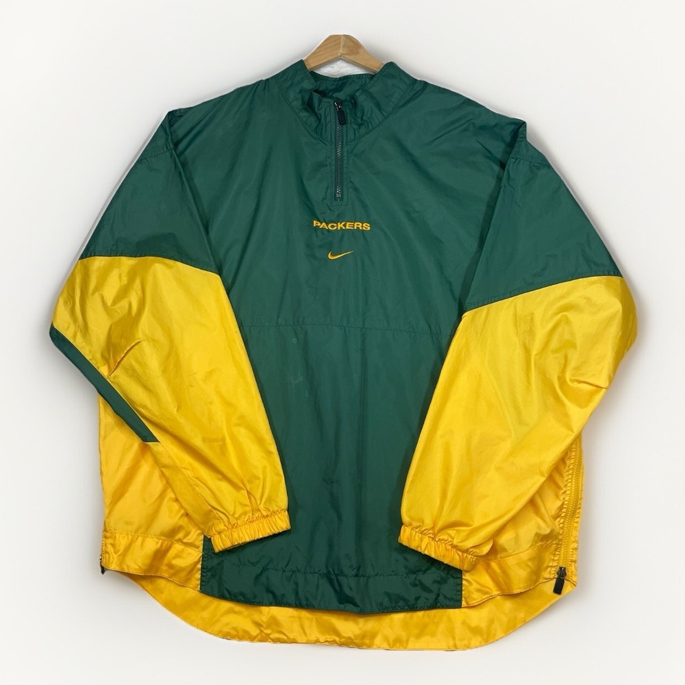 Green Bay Packers XL Nike Windbreaker Jacket Zipped Side Slits Kangaroo Pockets